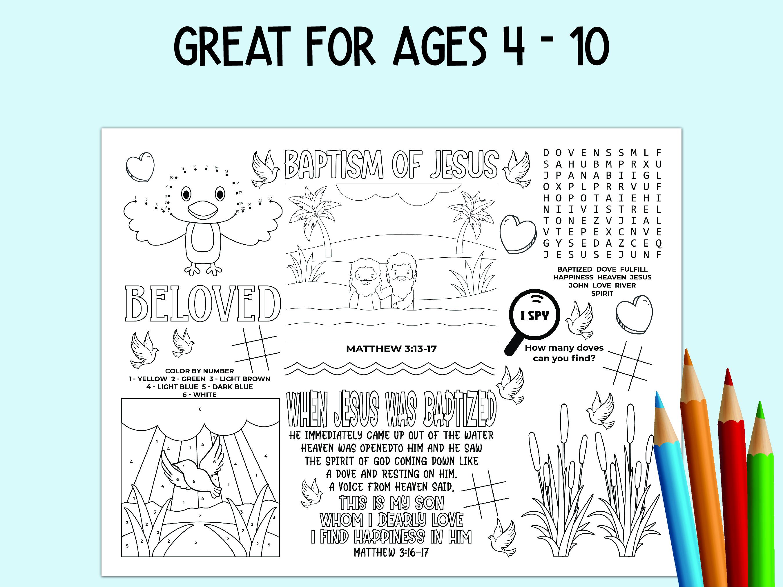 The Baptism of Jesus Activity Sheet, Children's Church Activity, Bible ...