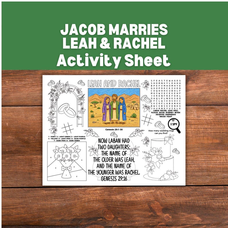 Jacob Marries Leah and Rachel Activity Sheet, Children's Church, Bible ...