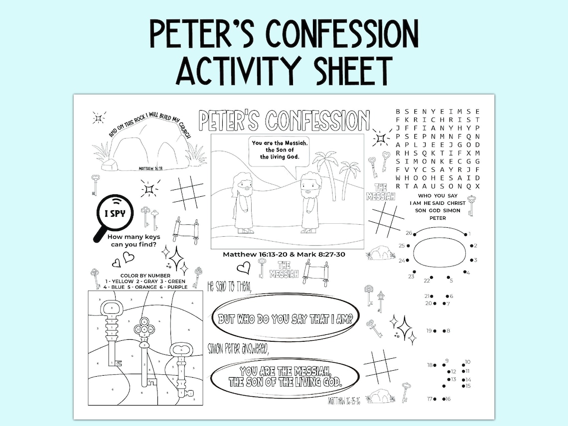 Peter's Confession Activity Sheet, Children's Church Activity, Bible ...