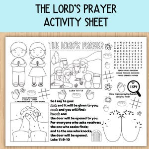 The Lord&#39;s Prayer Activity Sheet, Teach Us to Pray, Children&#39;s Church Activity, Bible Activity Placemat for Sunday School