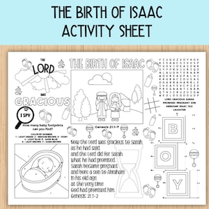 The Birth of Isaac Activity Sheet, Children&#39;s Church, Bible Activity Placemat for Sunday School, Bible Class, and Homeschool