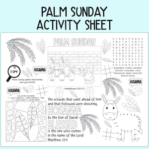 Palm Sunday Activity Sheet, Children's Church Activity, Bible Activity Placemat for Sunday School, Bible Class, and Homeschool