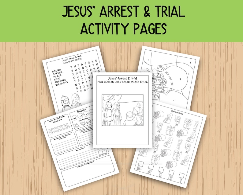 Jesus' Arrest and Trial Activity Pages, Garden of Gethsemane, Sunday