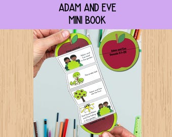 Mini livro sobre Adão e Eva, artesanato com história bíblica, atividade para escola dominical, mini livro para impressão, história bíblica do Antigo Testamento