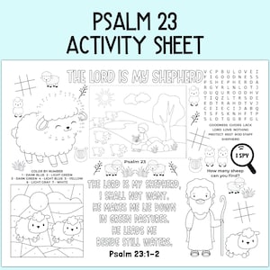 Hoja de actividades del Salmo 23, actividad de la iglesia para niños, mantel individual con actividades bíblicas para la escuela dominical, clases de Biblia y educación en el hogar