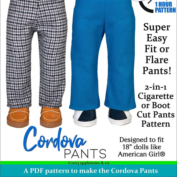 Cordova Pants Sewing Pattern for 18 inch Doll Pattern Appletotes & Co. - Cordova Pants