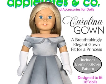 18 Inch Doll Gown PDF Sewing Pattern: Carolina Wedding Costume Dress (Bonus Gloves)