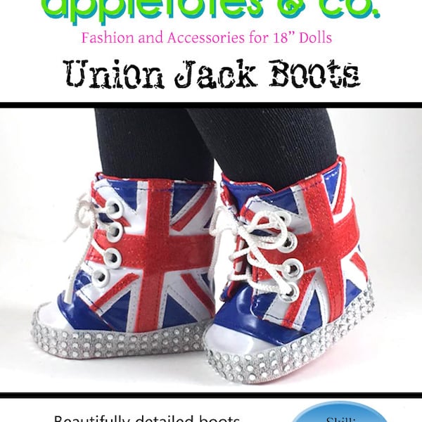 Union Jack Boots Punk Rocker Shoes Pattern for 18 inch Doll Pattern American Girl Our Generation UK Flag Appletotes & Co.