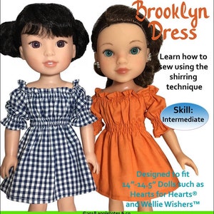 Brooklyn Dress PDF Pattern for 14"-14.5" dolls such as Wellie Wishers Hearts for Hearts Dolls Pattern Appletotes & co.