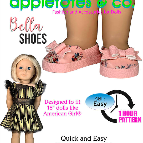 18 Zoll No Sew Puppe Wohnungen Schuhe für American Girl Dolls PDF Pattern Bows Ballerinas Basic Schuhe für Puppen