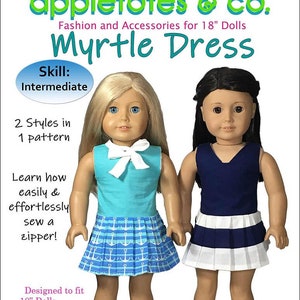 Sailor Dress Inspired Myrtle Dress PDF Pattern for 18&quot; doll dress by Appletotes & Co. 2 styles dresses Mix and Match FREE Bonus Patterns