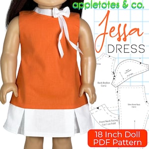 Jessa Dress Sewing Pattern Sized for 18&quot; Doll PDF Sewing Pattern - Appletotes & Co. - FREE BONUS patterns