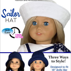 Sailor Hat PDF Sewing Pattern Dolls Pattern for 18&quot; Dolls Pattern - Sailor Hat Military Navy boy or girl doll FREE Bonus Patterns