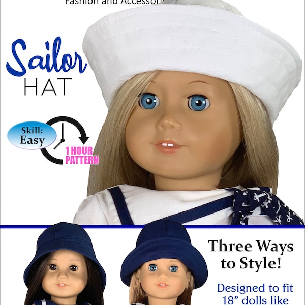 Sailor Hat Sewing Pattern Dolls Pattern for American Girl Our Generation 18" Dolls Pattern - Sailor Hat