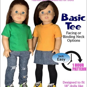 Basic Tee pattern sized for 18" dolls such as American Girl Our Generation 18" Dolls t shirt sewing pdf Pattern Appletotes & co.