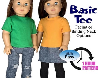 Basic Tee pattern sized for 18" dolls such as American Girl Our Generation 18" Dolls t shirt sewing pdf Pattern Appletotes & co.