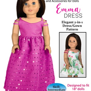 Emma Dress Sewing Pattern for 18 Inch Dolls PDF Pattern for 18&quot; Dolls by Appletotes & Co. - Emma Gown Wedding Bridesmaid FREE BONUS patterns
