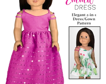 PDF-Schnittmuster für ein Kleid für 18-Zoll-Puppen: Emma Maxikleid