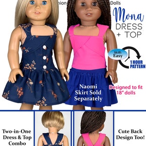 Mona Dress & Top Sewing Pattern for 18 Inch Dolls (PDF Pattern)