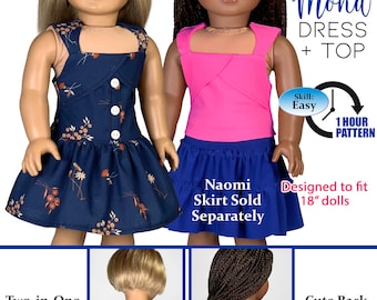 Mona Dress & Top Sewing Pattern for 18 Inch Dolls (PDF Pattern)