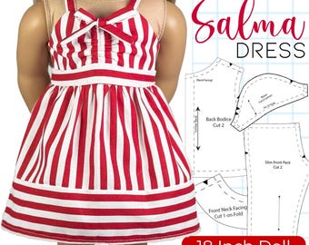Salma Dress Sewing Pattern for 18" Doll: Striped Design (PDF Pattern)