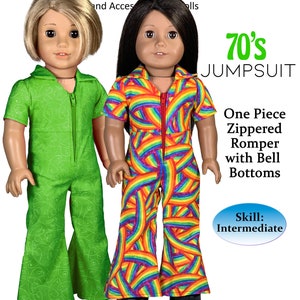 Jumpsuit Pantsuit 70&#39;s PDF Sewing PatternTutorial for 18 inch Doll Pattern by Appletotes & Co. FREE Bonus patterns
