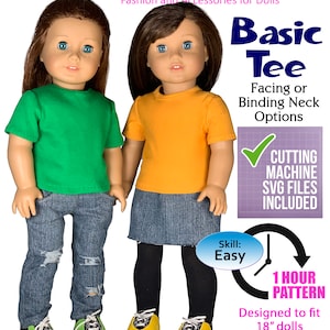 18&quot; Doll Basic Tee Sewing Pattern: SVG Files Included (PDF Pattern)
