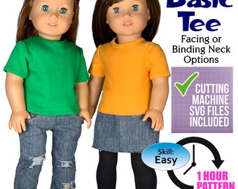 18" Doll Basic Tee Sewing Pattern: SVG Files Included (PDF Pattern)