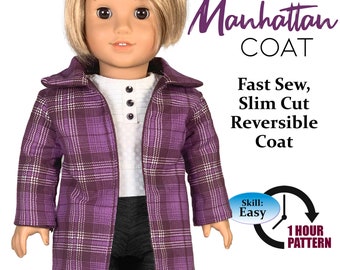 Reversible Manhattan Coat Sewing Pattern: 18 Inch Doll Clothes (PDF Pattern)