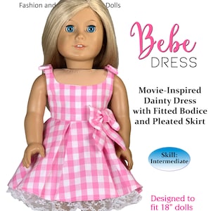 Bebe Dress PDF Doll Sewing Pattern for 18" Dolls Appletotes & Co - pink Gingham Dress Movie Inspired Pop Culture