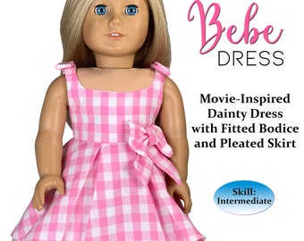 Bebe Dress PDF Sewing Pattern: 18" Doll Clothes, Pink Gingham (Digital Download)