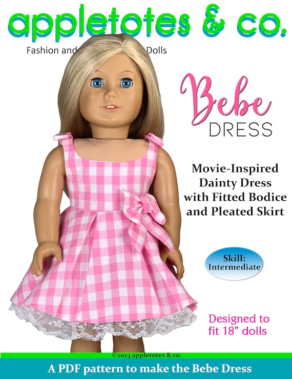 Bebe Dress PDF Sewing Pattern: 18" Doll Clothes, Pink Gingham (Digital Download)