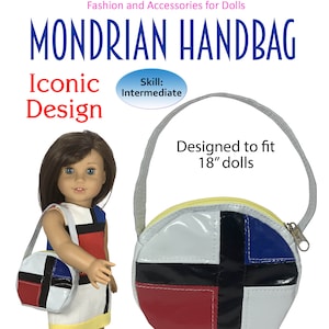 Mondrian Handtasche Geldbörse PDF Schnittmuster 60er Jahre Puppentasche für 18" Puppe Anleitung von Appletotes & Co. GRATIS Bonus Muster