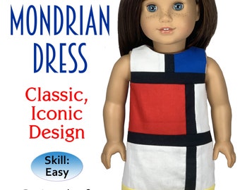 Mondrian Color Block Doll Dress Pattern for 18 inch Dolls (PDF Pattern)