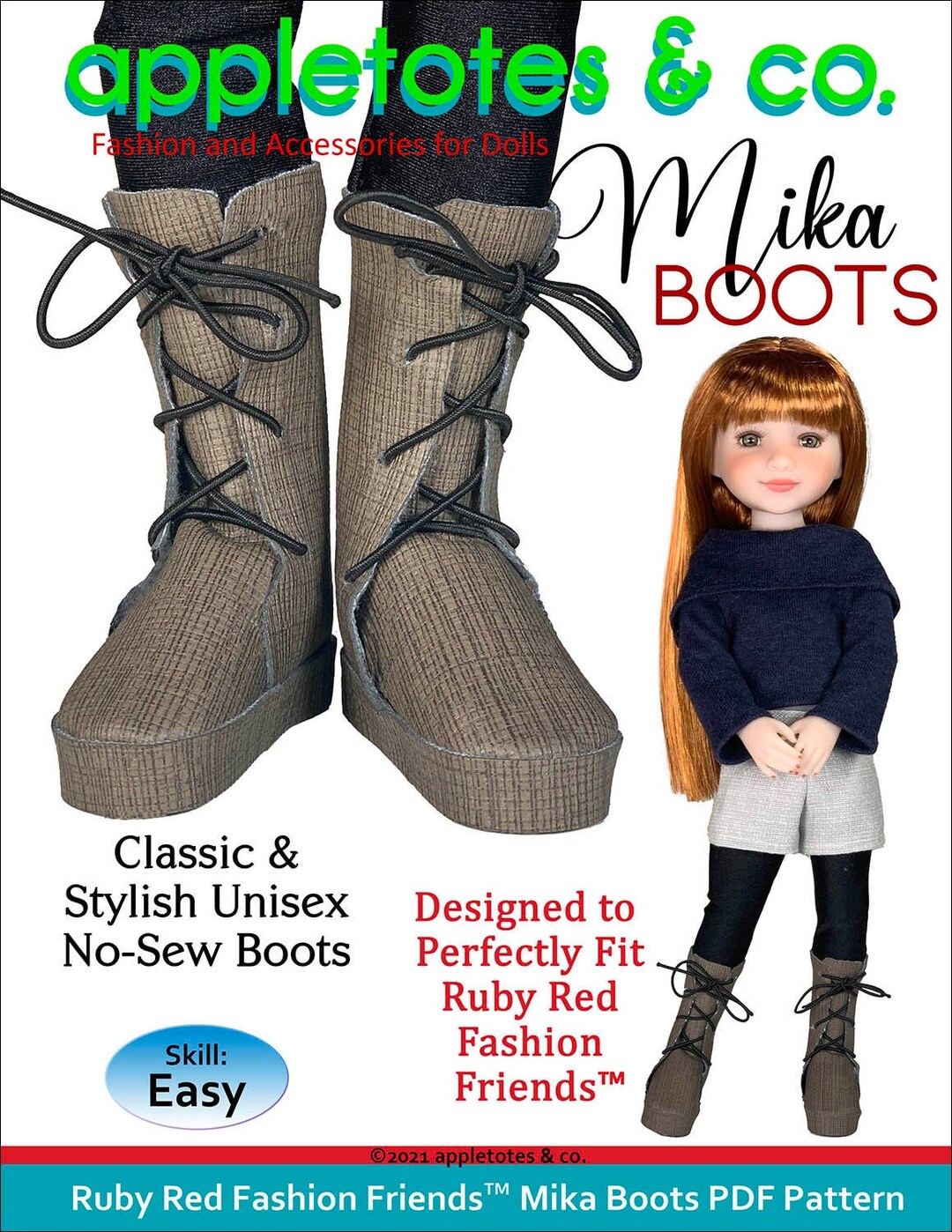 No-sew Mika Boots: 15" Doll Shoes Pattern for Ruby Red Fashion Friends ...