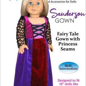 Sanderson Witch Gown 18 Inch Doll Sewing Pattern PDF Sewing Pattern Halloween costume Sewing Pattern