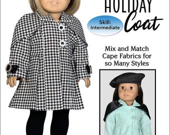 Holiday Coat 18 Inch Doll Sewing Pattern - Clothes PDF Sewing Pattern for American Girl - 18" Doll Clothes