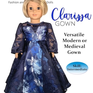 Clarissa Gown PDF Sewing Pattern for 18 inch Costume Wedding doll dress with circle skirt Appletotes & Co. FREE BONUS patterns