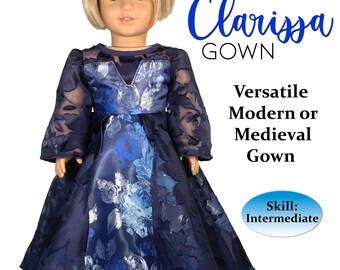 18 Inch Doll Gown PDF Sewing Pattern: Clarissa Costume Dress + Bonus