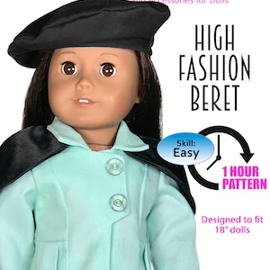 High Fashion Beret Hat 18 Inch Doll PDF Sewing Pattern - Dolls Pattern for 18&quot; Dolls pattern download FREE BONUS patterns