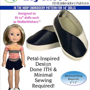 Lily Shoes Embroidery Pattern: ITH Ballerina Flats for 14&quot; Dolls (PDF)
