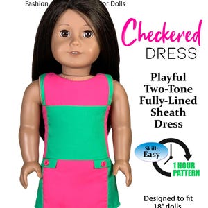 Checkered 70s Retro Dress PDF Sewing Pattern for 18 Inch Dolls