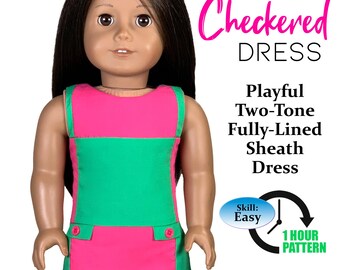18 Inch Doll Checkered 70s Retro Dress PDF Sewing Pattern
