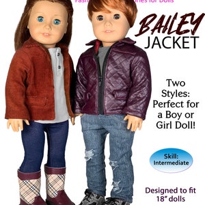 Modèles de poupée garçon fille de 45 cm - Veste Bailey - Patron de couture unisexe pour poupée de 40 cm - Patron de couture PDF de vêtements Patrons bonus gratuits