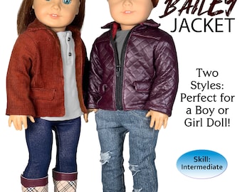 Bailey Jacket 18 Inch Doll Sewing Pattern: Unisex Clothes (PDF Pattern)