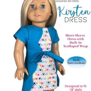 Kirsten Dress PDF Sewing Pattern for 18 Inch Dolls for 18&quot; Dolls by Appletotes & Co. Dress with contrast overlay FREE Bonus patterns
