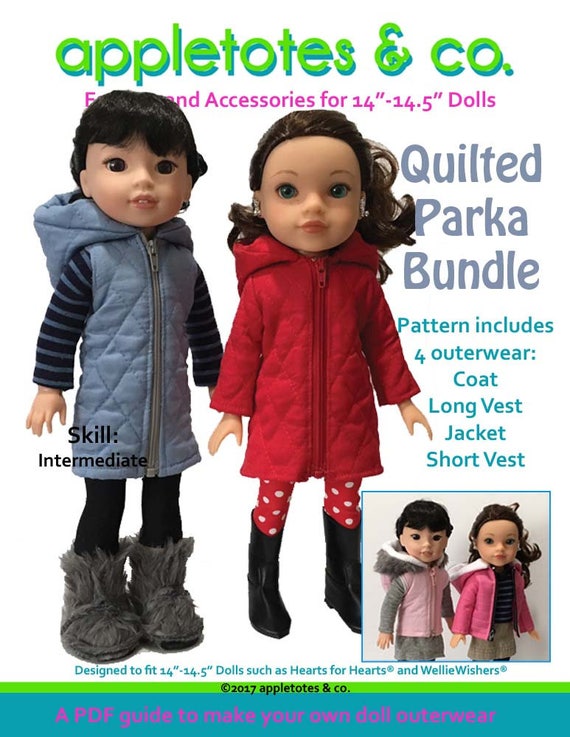 Wellie Wishers Pattern Quilted Parka Bundle for 14 Doll Coat