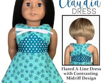 Doll Dress PDF Sewing Pattern for 18" Dolls - Claudia Dress (Easy)
