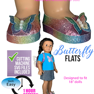 Schmetterling flache Ballerina Schuhe 18 Zoll Puppen Schnittmuster - SVG Dateien für Cricut Puppenschuhe Appletotes & co. KOSTENLOSE BONUS Anleitungen