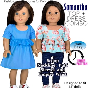 Samantha Top and Dress Sewing Pattern for 18 Inch Dolls PDF Pattern for 18&quot; American Girl Dolls by Appletotes & Co. - FREE Bonus Patterns